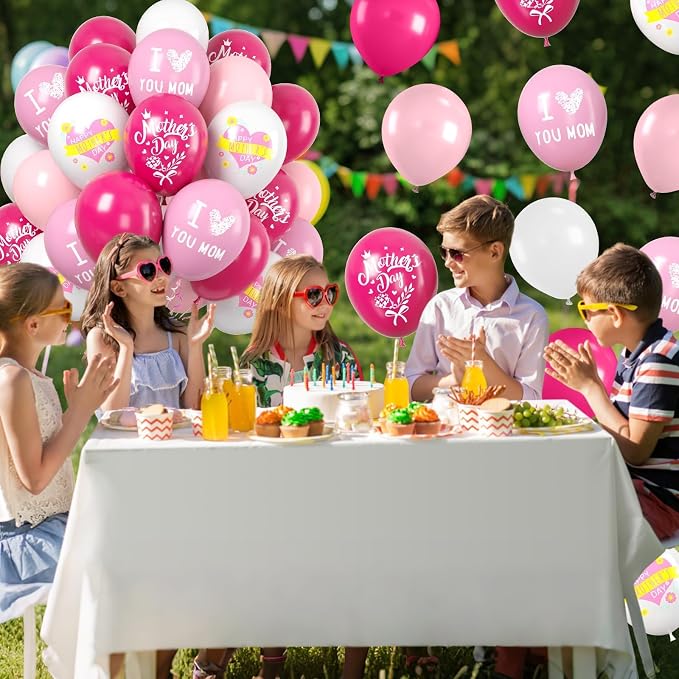Paready Mother's Day Balloons Set, 12 Inch Helium Light Hot Pink White Latex - Image 8