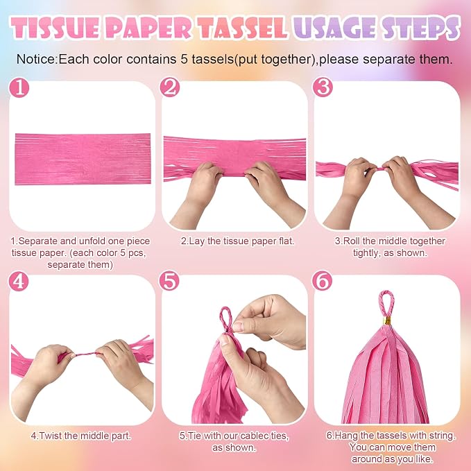 20PCS Tissue Tassel Garland Kit Pre-Cut Tissue Paper Streamers - Image 6