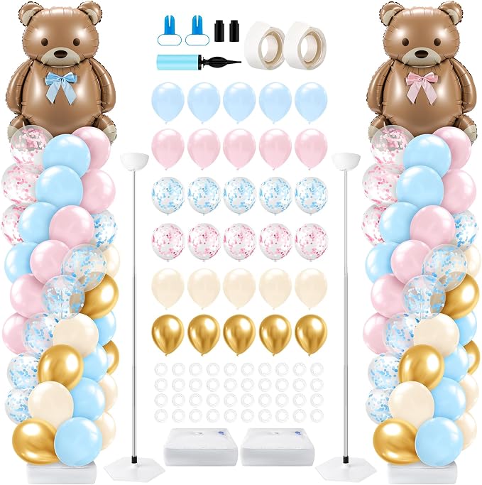 Lunmon 2 Sets Bear Gender Reveal Decorations, Bear Balloon Column Stand Kit by Lunmon
