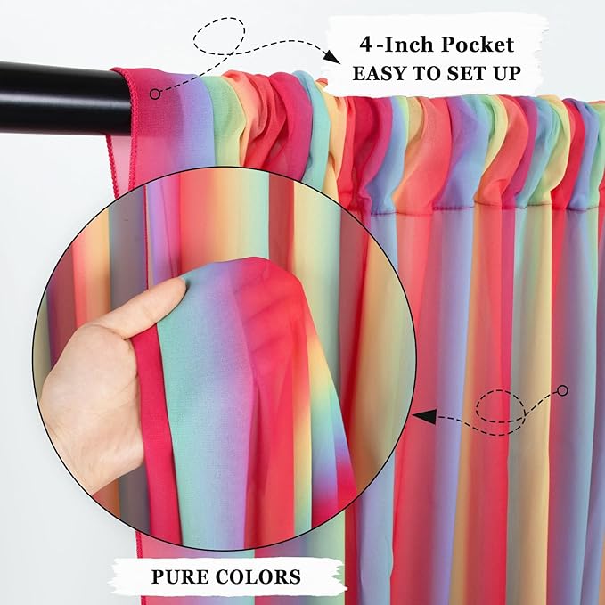 DUOBAO Rainbow Chiffon Ceiling Drapes 59''x20FT 6 Panels Sheer Arch Draping Fabric for Event Party Supplie, Baby Shower Photo Booth Background Supplies, Colorful Backdrop