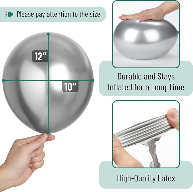 Mr. Pen- Metallic Balloons, 12 Inch, 100 Pack | Latex Metallic Silver Balloons - Image 3