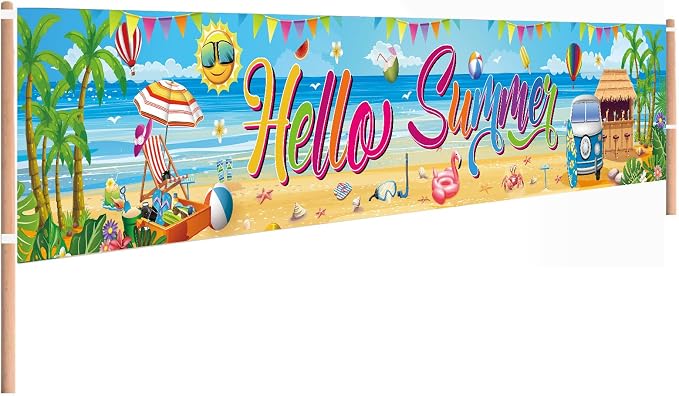 Hello Summer Banner, 118 x 20 Inch Beach Pool Hawaiian Luau Party Decorations - Image 8