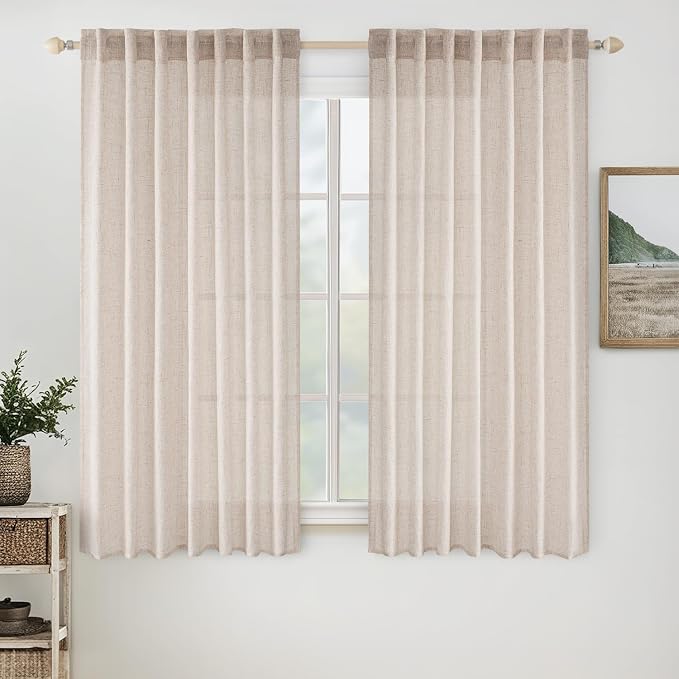MIULEE Natural White Linen Curtains 52x45 Inch Length 2 Panels by MIULEE