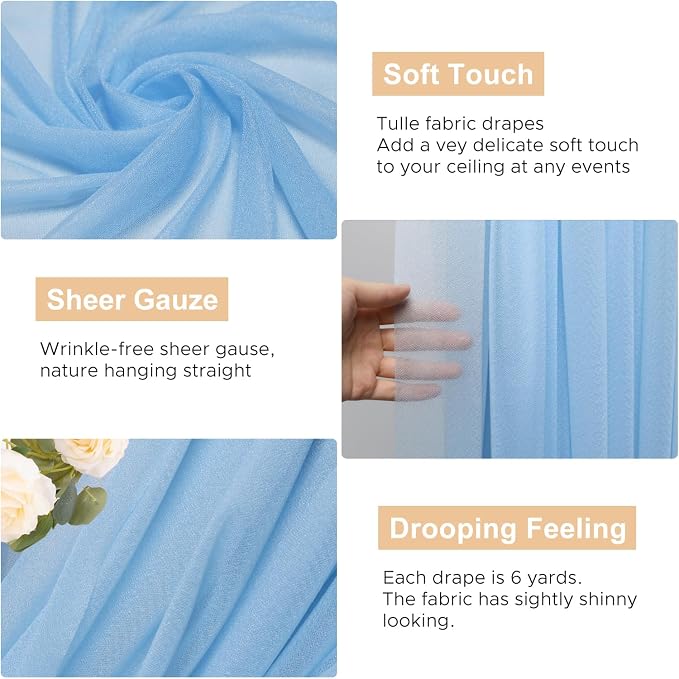 Wedding Arch Draping Fabric Backdrop Drapes 28.7"x 20FT, Dusty Blue | Sheer - Image 2