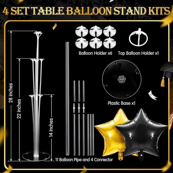 Lunmon 4 Set Black and Gold Party Decorations Balloon Stand Table Centerpieces - Image 3