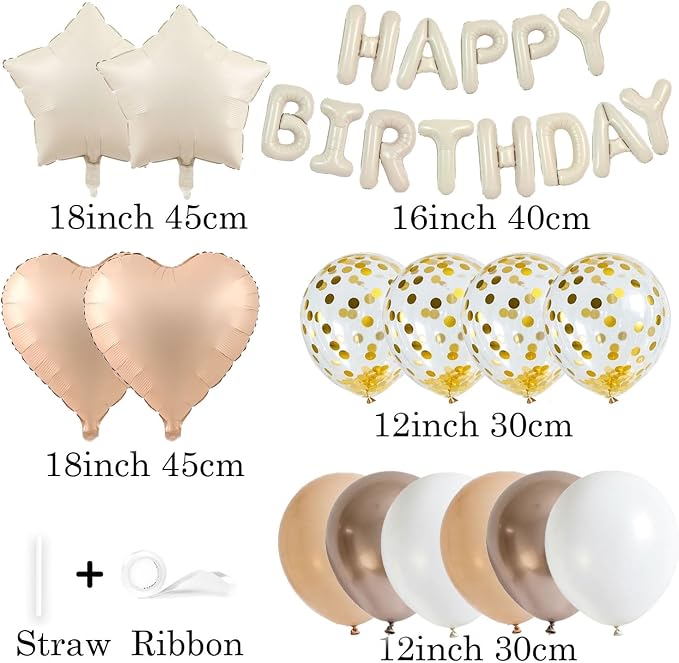 27 Pcs Beige Birthday Decorations, 3D Letters Beige Happy Birthday Balloon - Image 3