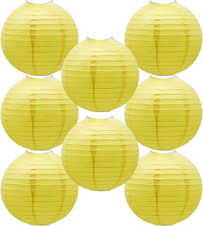 Yellow Paper Lanterns Hanging Chinese Japanese Round Lanterns 8 PCS 12 in | by BARTHEW