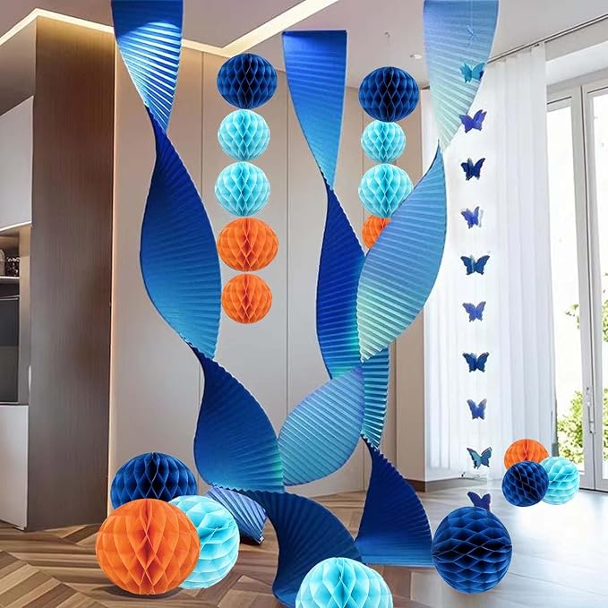 Orange and Blue Rainbow Paper Honeycomb Balls, 6 and 10 inch Hanging Tissue - Image 5