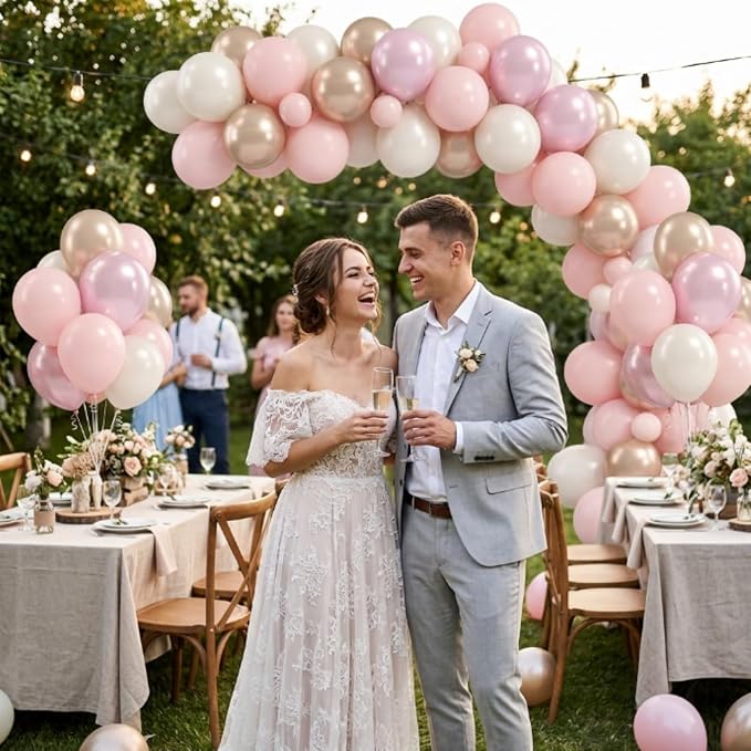 Pink and Gold Balloons, 12 Inch Double Stuffed Pearl Light Baby Pink and - Image 6