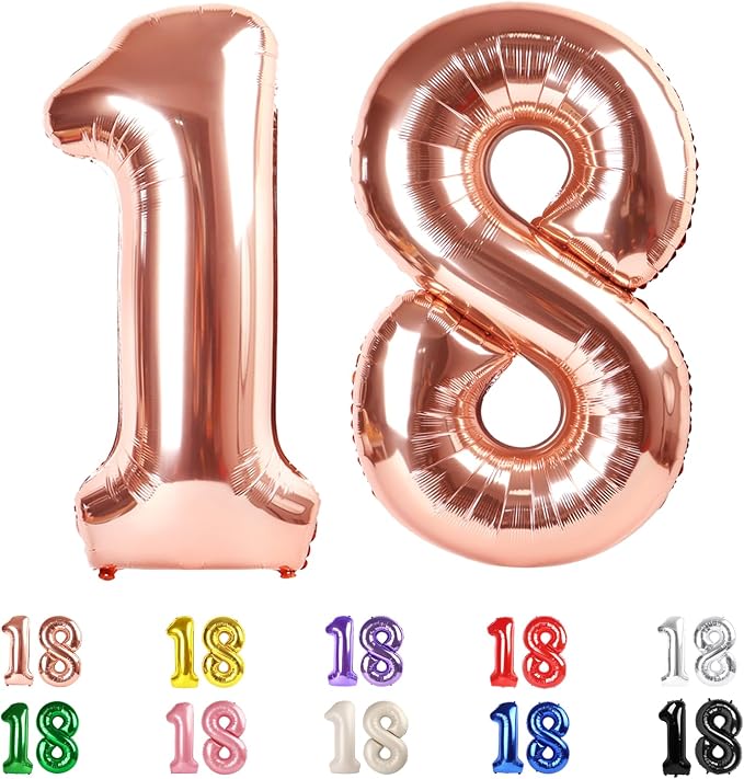 40 Inch Number 18 Balloon for 18th Year Old Birthday Decorations, Rose Gold | by Mluchee