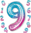 Mermaid Starry Number 9 Balloons, 40 Inch Large Purple Blue Pink Foil Number by Isndare