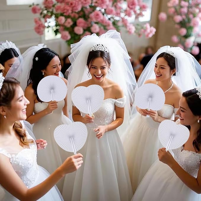 150 Pcs White Round Paper Fans | Foldable Handheld Fans - Image 3