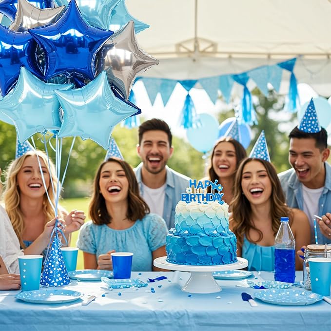 TONIFUL 15 Pcs Star Balloons 18 Inch Large Blue Silver Foil Balloons | Helium - Image 4
