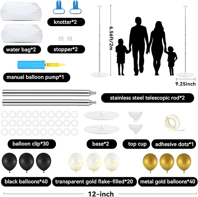 2 Set Black and Gold Balloons Column Stand Kit - Image 2