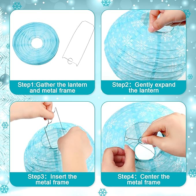 Panelee 12 Pcs Winter Party Decorations Paper Lanterns 8 Inch Blue White Round - Image 3