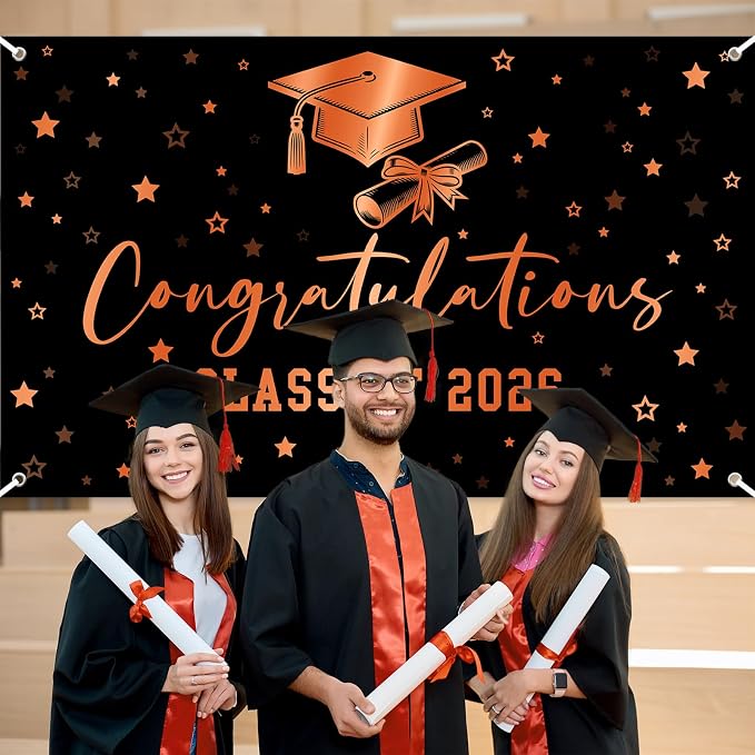 Congratulations Banner Class of 2026 Backdrop Black Orange Graduation Banner - Image 5