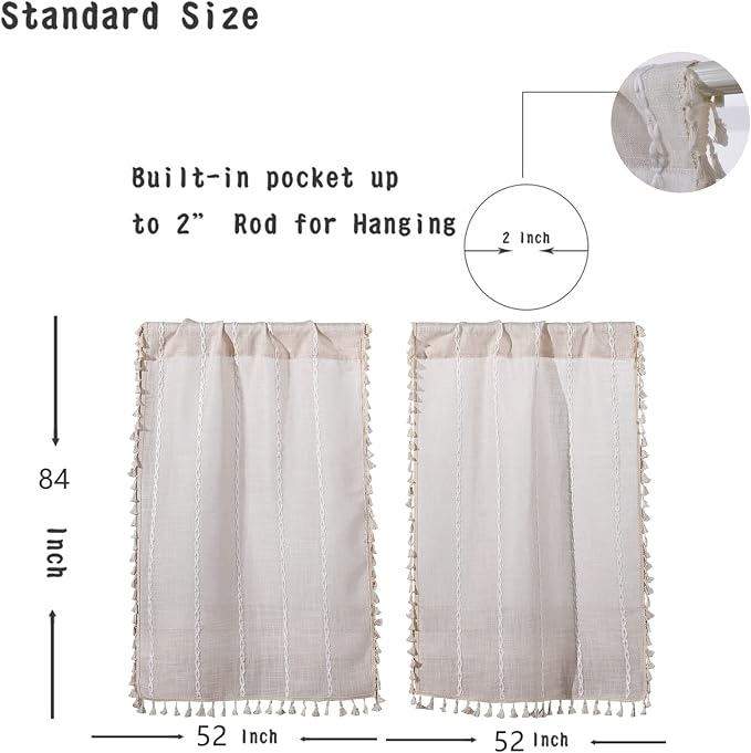RoomTalks Boho Kitchen Curtains 36 Inch Length French Striped Farmhouse Vintage - Image 5