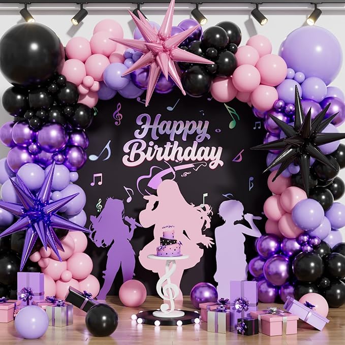 Pink and Purple Balloon Arch Garland Kit, Trendy Music Birthday Decorations by Haolongfa