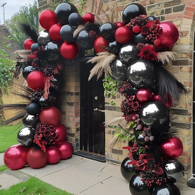 Black Red Balloons Thick Double Stuffed Black Burgundy Balloon Garland Arch Kit - Image 7