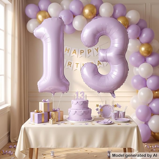 40" Pastel Purple Foil Number 13 Balloon - Image 3