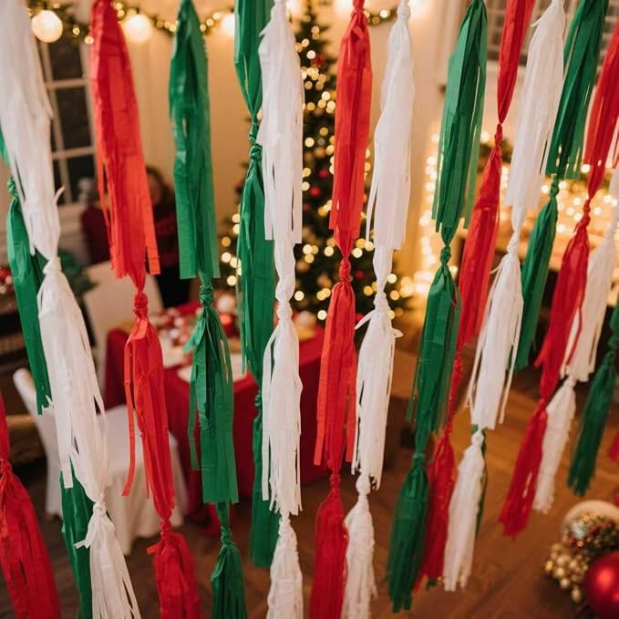 Red White and Green Paper Tassels 30pcs Streamers Christmas Theme Graduation - Image 5