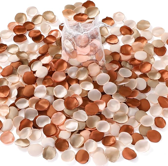 Alecono 𝟲𝟬𝟬𝙋𝙘𝙨 Silk Rose Petals, Faux Rose Petals Orange Rose Petals for Wedding Proposal Flower Girl Baket, Artificial Brown Fake Rose Petals for Night Table Decoration