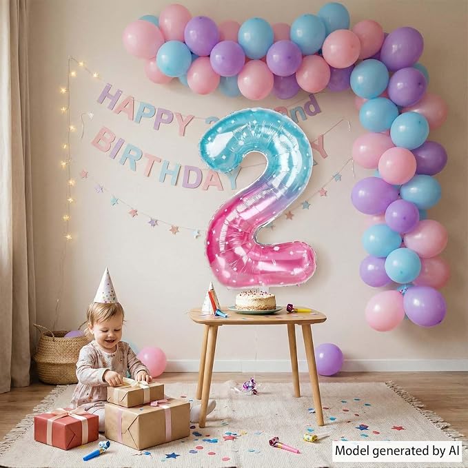 40 Inch Pink Blue Number 2 Balloon, Large Gradient Pink Blue Mylar Foil Number - Image 3
