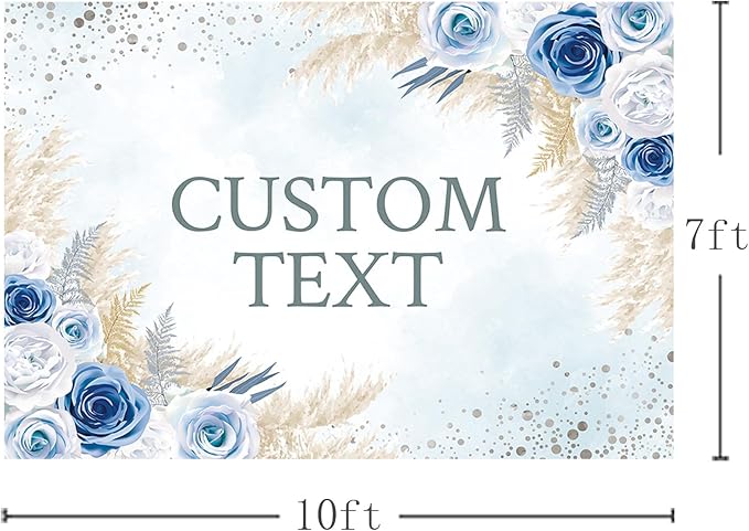 MEHOFOND Custom Boho Happy Anniversary Backdrop Blue Floral Bohemia Pampas - Image 4