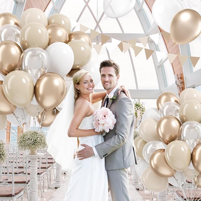60pcs 12inch Beige White Gold Balloons, Metallic Gold Sand White Cream Beige - Image 5