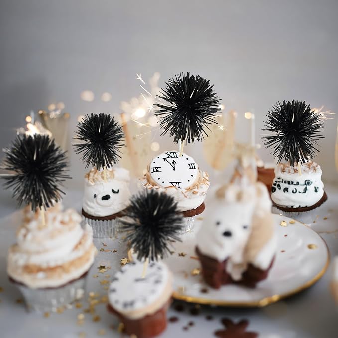 Gyufise 30Pcs Foil Firework Cupcake Toppers Sparkle Tinsel Cake Toppers Tinsel - Image 7