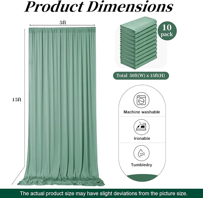 50ft x 15ft Grayish Green Backdrop Curtains - Image 8