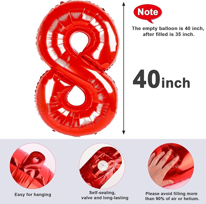 Number 8 Balloons 40 Inch Red Balloon - Image 7