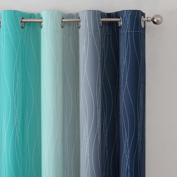 Navy Blue and Teal Blackout Curtains 54 Inch Length, Full Light Blocking - Image 4