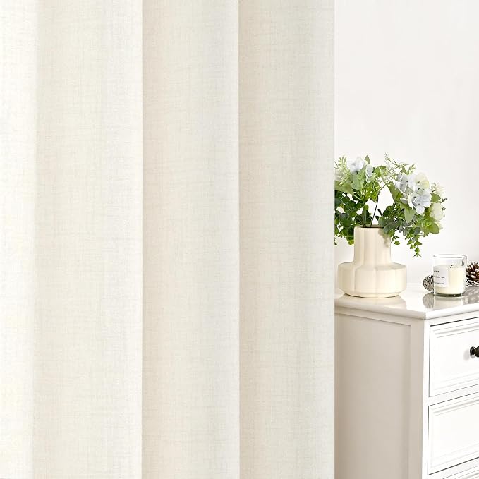 YoungsTex Ivory Linen Curtains 48 Inch Length 2 Panels, Short Light Filtering - Image 7