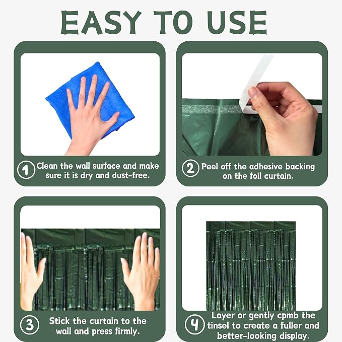Dark Green Matte Foil Fringe Curtain Backdrop Party Decorations | 4 PCS 6.6×3.3 - Image 5