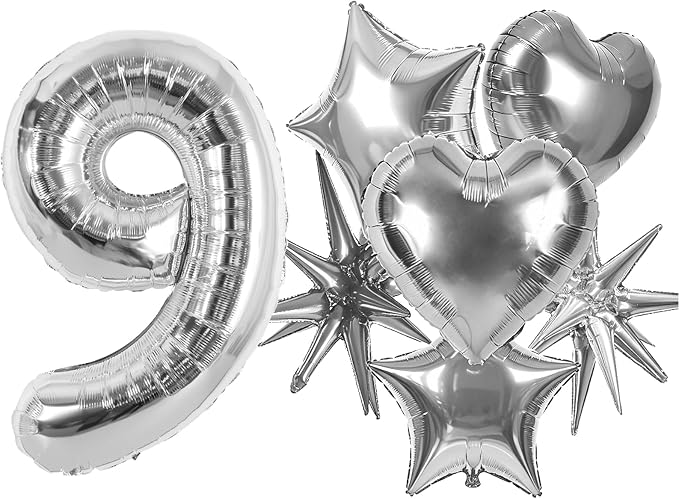 TONIFUL 9th Birthday Balloons Kit 40Inch Silver Large Number 9 Foil Balloon | by TONIFUL