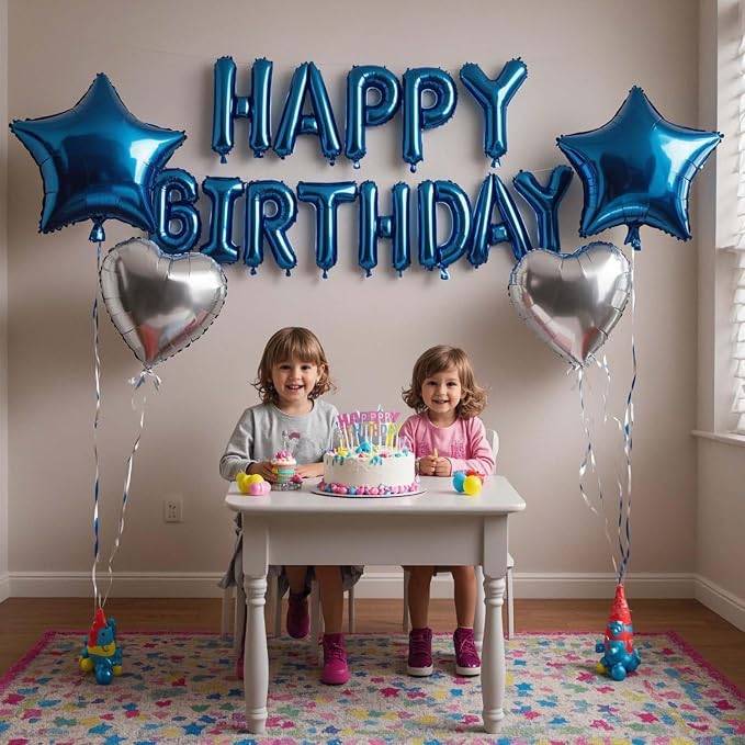 27 Pcs Blue Silver Birthday Decorations, 3D Letters Blue Happy Birthday Balloon - Image 5