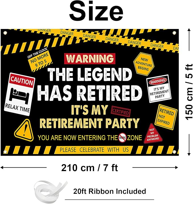 Happy Retirement Banner Caution Logos Retirement Party Decorations Funny Legend - Image 2
