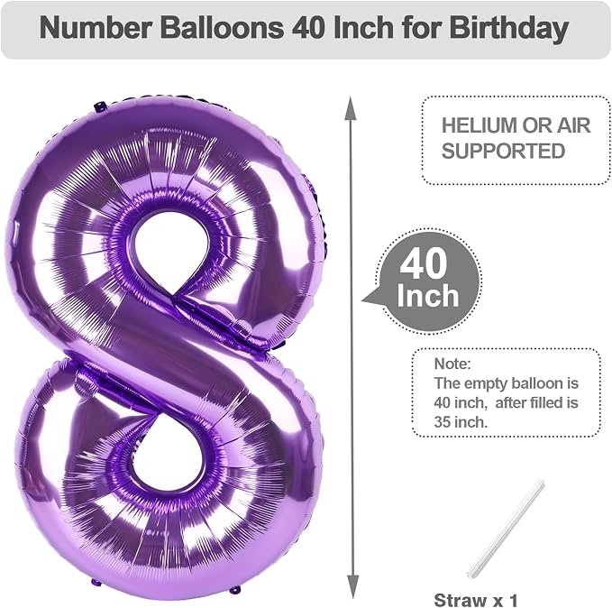 Number 7 Balloon 40 Inch Balloons Purple Birthday Decorations - Image 5