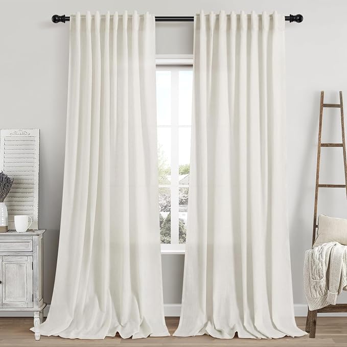 Cream Linen Curtains 108 Inches Long 2 Panels Back Tab Rod Pocket Modern by Nanspring