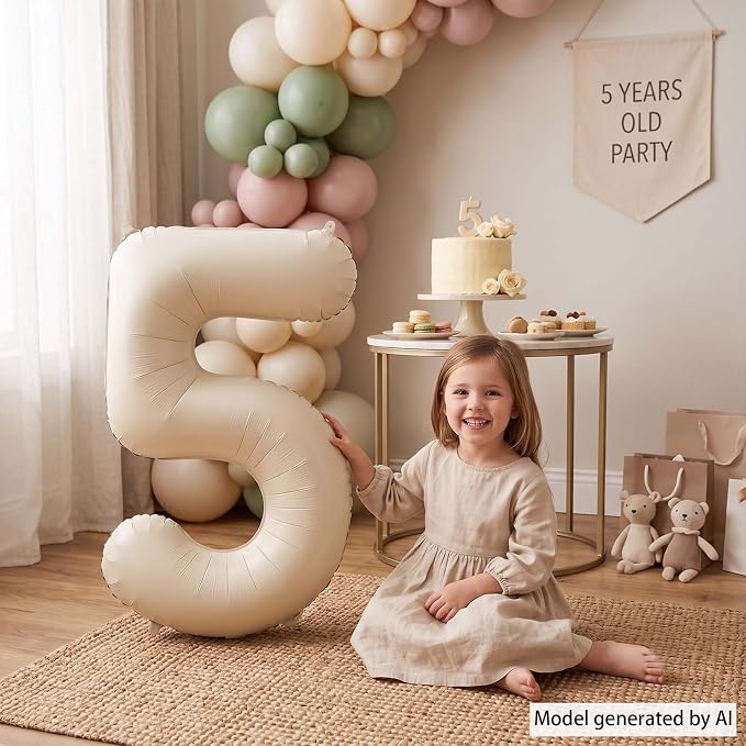 Cream Number 5 Balloon 40 Inch, Foil Numeral - Image 6