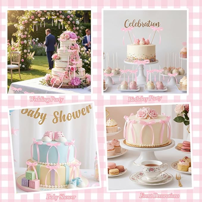 30 Pack Bow Cake Toppers Pink Ribbon Bows - Image 4