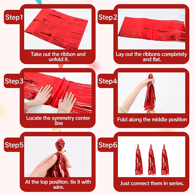 2 Pack Red Metallic Tassel Garland, Foil Fringe Banner Streamers - Image 4