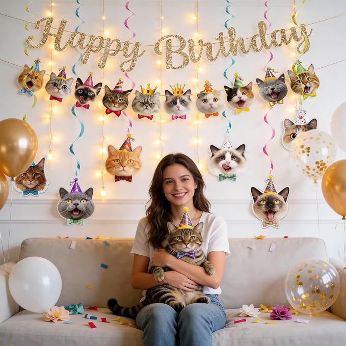 Alynta Cat Happy Birthday Banner Pre-Strung Cat Birthday Party Decorations | NO - Image 5
