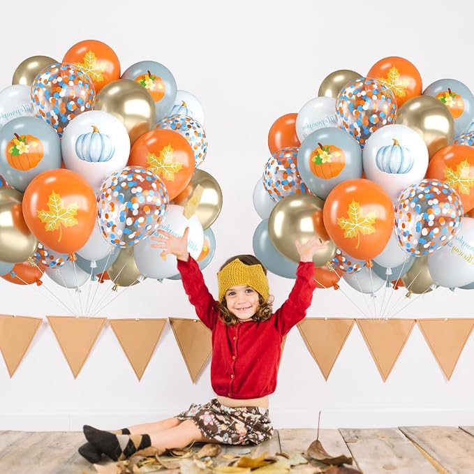 Fall Balloons, 12 Inch Pastel Orange Dusty Blue and White Balloons - Image 7