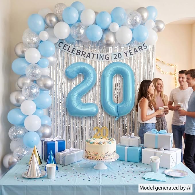Pearlescent Blue Number 0 Balloon 40 Inch, Giant Light Blue Foil Number 0 - Image 2