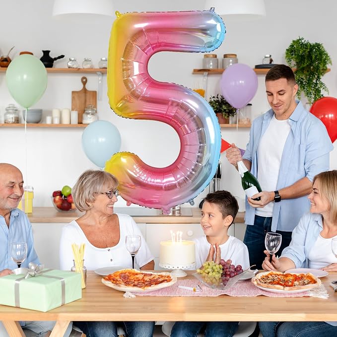 40 Inch Number Balloons 0-9 Rainbow Gradient Large 5 Balloons, Digital Balloons - Image 4