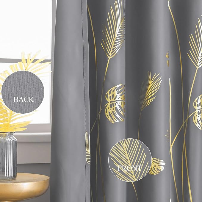 Sliding Glass Door Curtain 80W x 96L Inch Grey and Gold Blackout Curtain Palm - Image 5