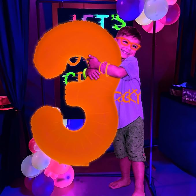 Mega-L Glow in The Dark Party Supplies, 40 Inch Orange Number 7 Balloon | Glow - Image 8