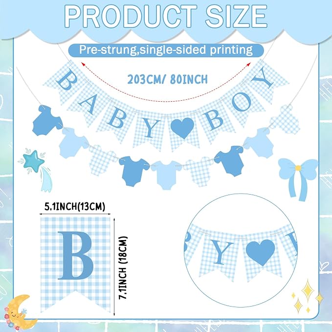 Hahafelt 1 Pcs Blue Gingham Baby Boy Banner - Image 2